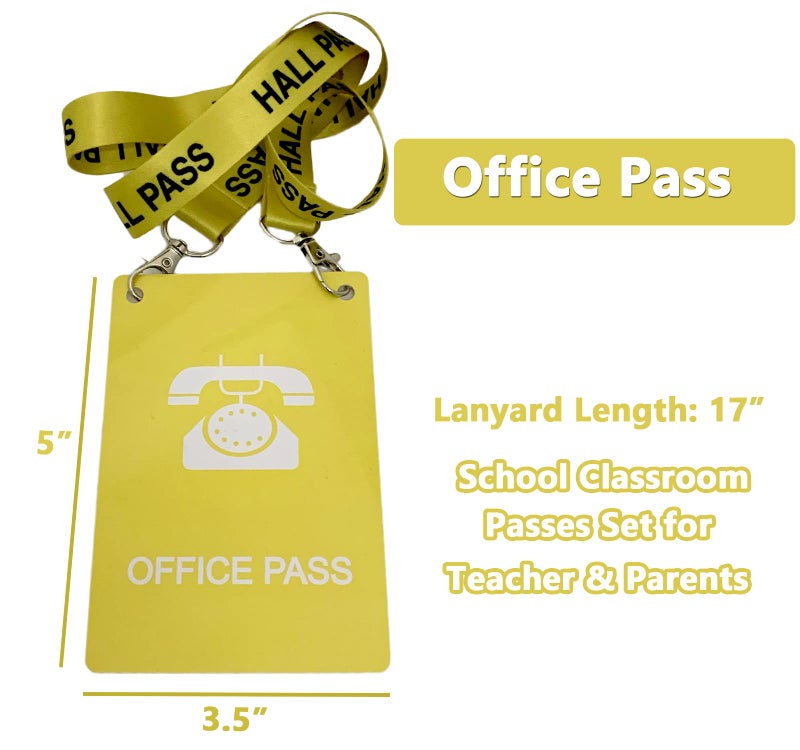 Bemaxy Hall Pass Lanyards with Large Card Passes, Unbreakable School Classroom 5 Inch Passes Set for Teacher Parents(Hall Bathroom Library Office & Nurse),5 Pcs(Office) - Image 2